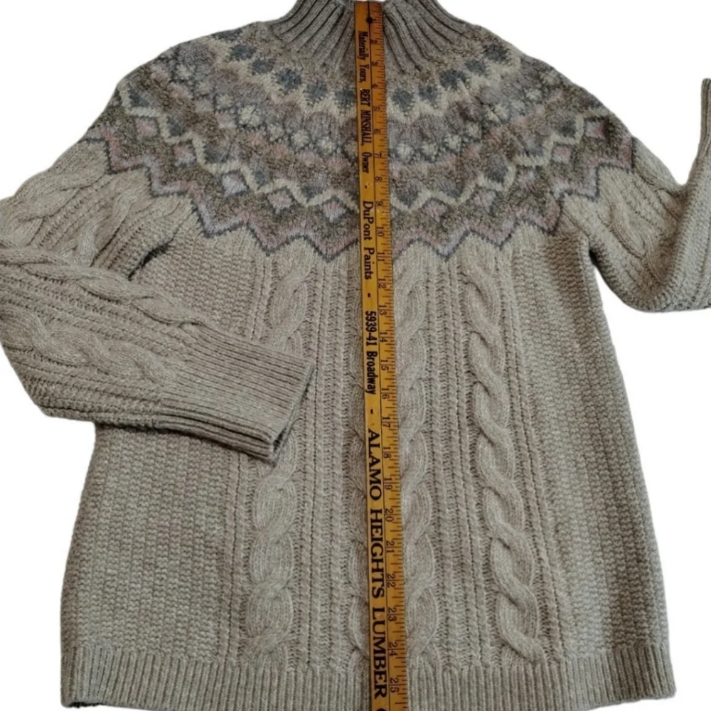 CHICO'S Women's Wool Grannnycore‎ Fisherman Chunky Sweater size S Cable Knit